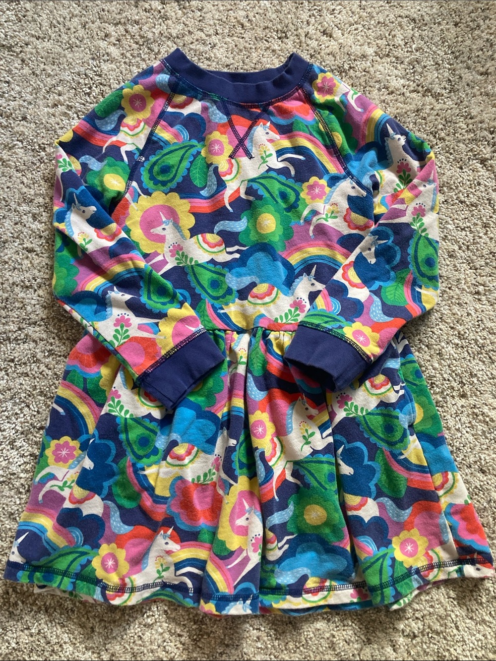 Mini Boden 7-8 Rainbow Long Sleeve Girls Unicorn Dress